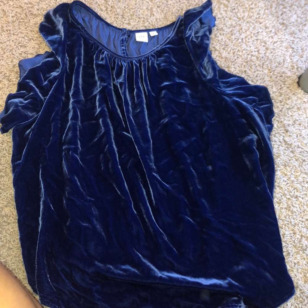 Blue velvet flutter sleeve top